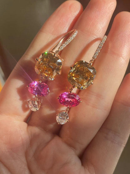 Ruif Customized 18k Rose Gold 8ct champagne Color Moisssanite Drop Earrings for Women Wedding Party Jewelry