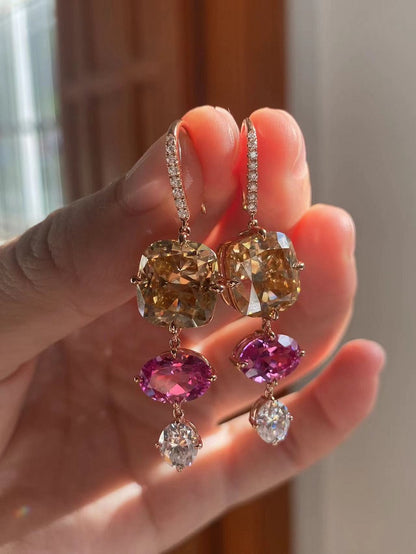 Ruif Customized 18k Rose Gold 8ct champagne Color Moisssanite Drop Earrings for Women Wedding Party Jewelry