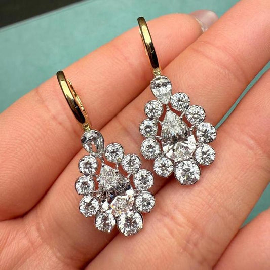 Pirmiana Custom Design 14K Yellow Gold Earrings for Women 1ct each Lab Grown Emerald and DEF CVD Diamond Jewelry