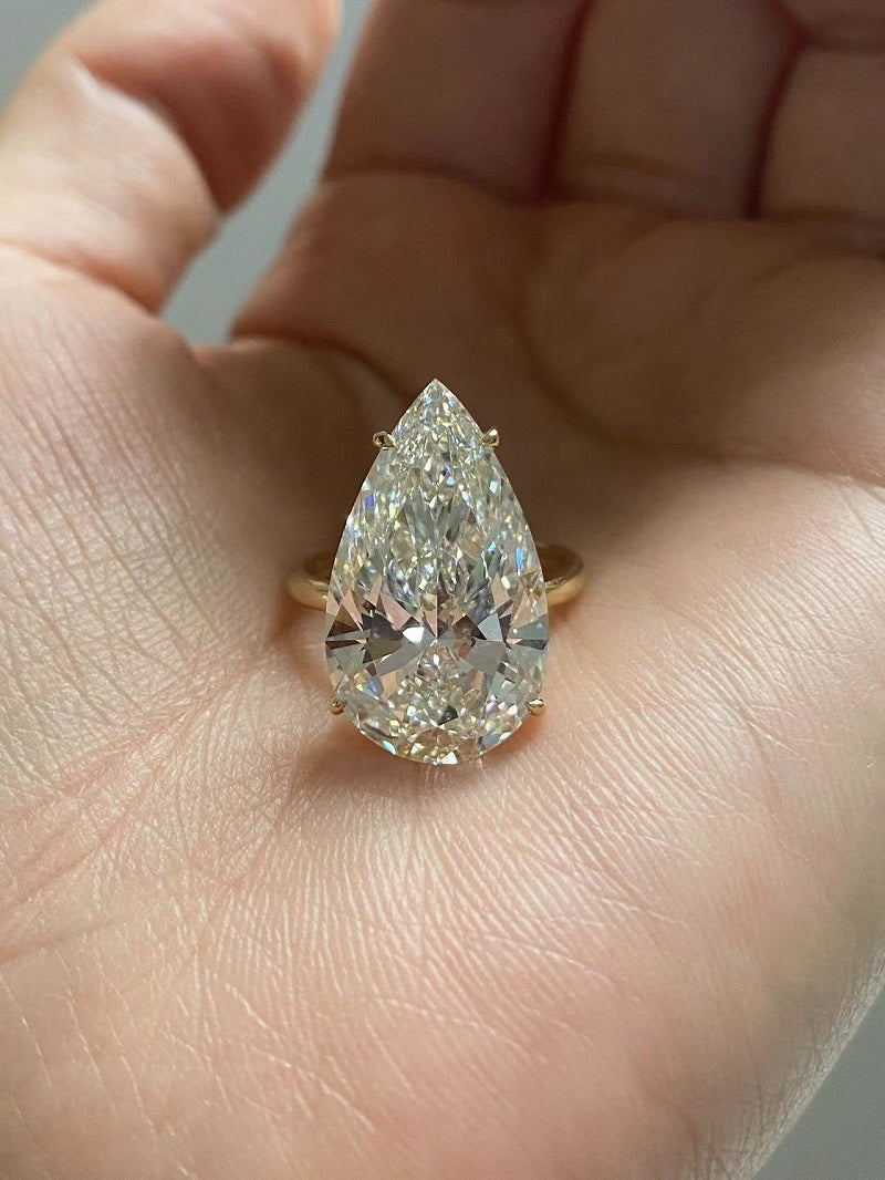 Ruif Cutomiezd 18k Yellow Gold 10ct Pear Cut Lab Grown Diamond for Women Wedding Proposal Ring