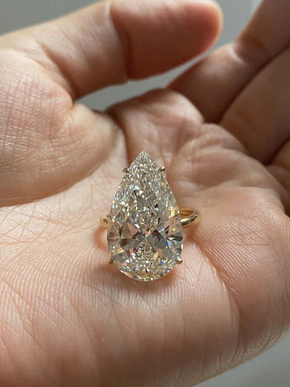Ruif Cutomiezd 18k Yellow Gold 10ct Pear Cut Lab Grown Diamond for Women Wedding Proposal Ring