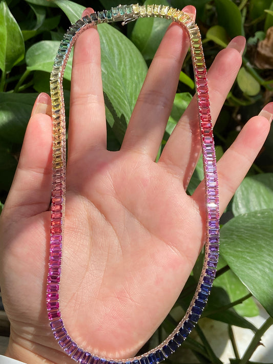 Primiana 2025 New Classic Style18K Rose Gold Main Stone 3x5mm Emerald Shape Lab Grow Sapphire Rainbow Bracelet Girlfriend&nbsp;