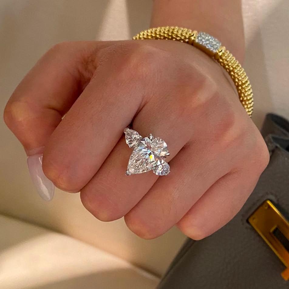 Pirmiana Jewelry Customized 18k White Gold 2ct Pear Shape Lab Grown Diamond Engagement Wedding Band Rings for Women Fine Jewelry
