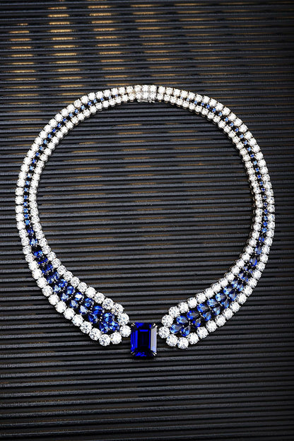 Pirmiana Jewelry S925 Silver elegant and luxury 22.28CT Lab Grown Sapphire Necklace with 130.06CT Moissanite stones for Glamorous Occasions