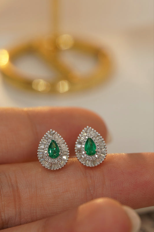 Pirmiana New Arrival 0.4ct Lab Grown Emerald and 0.42ct Lab Grown Diamond Earring Studs S925 Silver Jewelry Earrings for Women