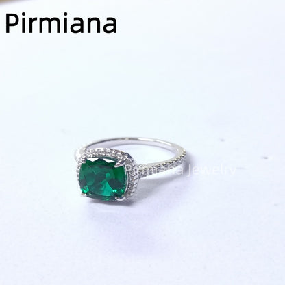 Pirmiana Cushion cut Lab Grown Emerald Gemstone Ring S925 Silver Intricate Micro-Setting High-End Elegance for Special Occasions