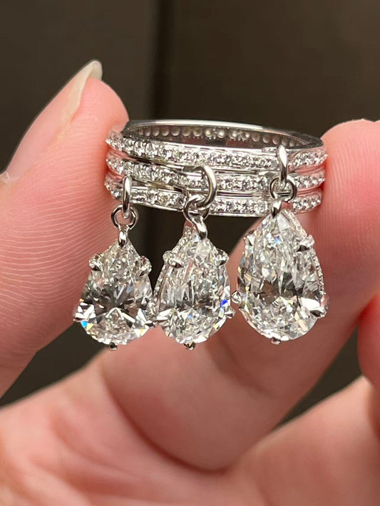 Pirmiana Jewelry Customized 18k White Gold 2ct Pear Shape Lab Grown Diamond Engagement Wedding Band Rings for Women Fine Jewelry