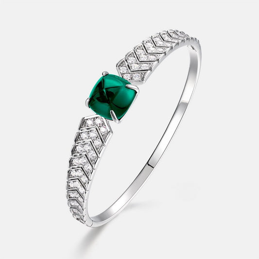 Pirmiana Handcrafted S925 Silver Lab Grown Emerald Bracelet | Artistic Statement Jewelry for Women