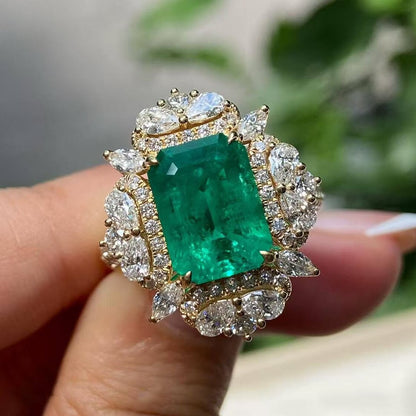 Pirmiana Jewelry Classic Ring 18K Yellow Gold 8x11mm 3.35ct Lab Grown Emerald Engagement ring for Women