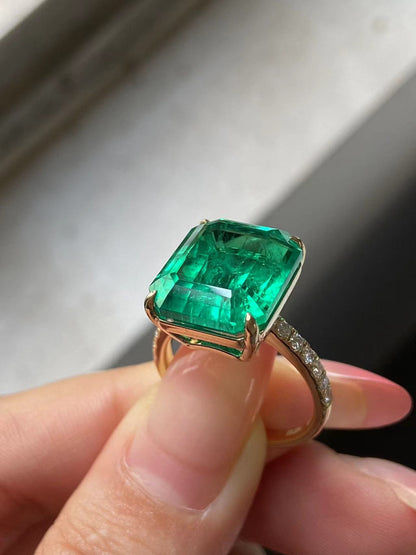 Pirmiana Hot Sale Classic Design Lab Grown  Diamond 14k Gold Rings 12x14MM  Lab Grown Emerald Girlfriend Gift