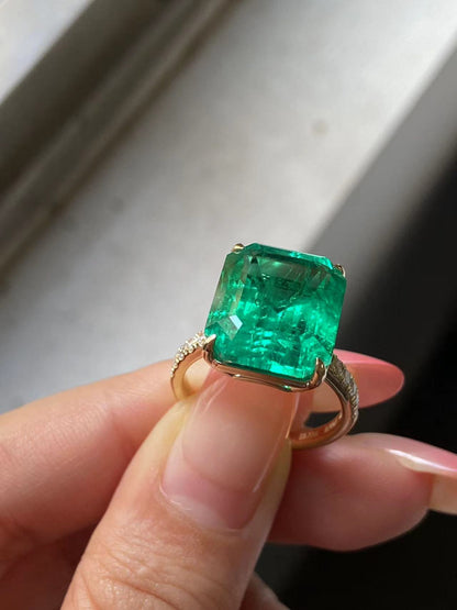 Pirmiana Hot Sale Classic Design Lab Grown  Diamond 14k Gold Rings 12x14MM  Lab Grown Emerald Girlfriend Gift