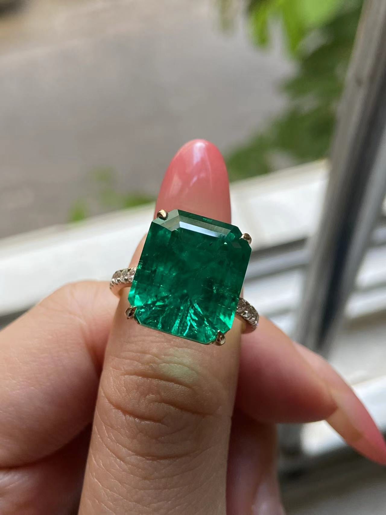 Pirmiana Hot Sale Classic Design Lab Grown  Diamond 14k Gold Rings 12x14MM  Lab Grown Emerald Girlfriend Gift