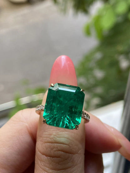 Pirmiana Hot Sale Classic Design Lab Grown  Diamond 14k Gold Rings 12x14MM  Lab Grown Emerald Girlfriend Gift