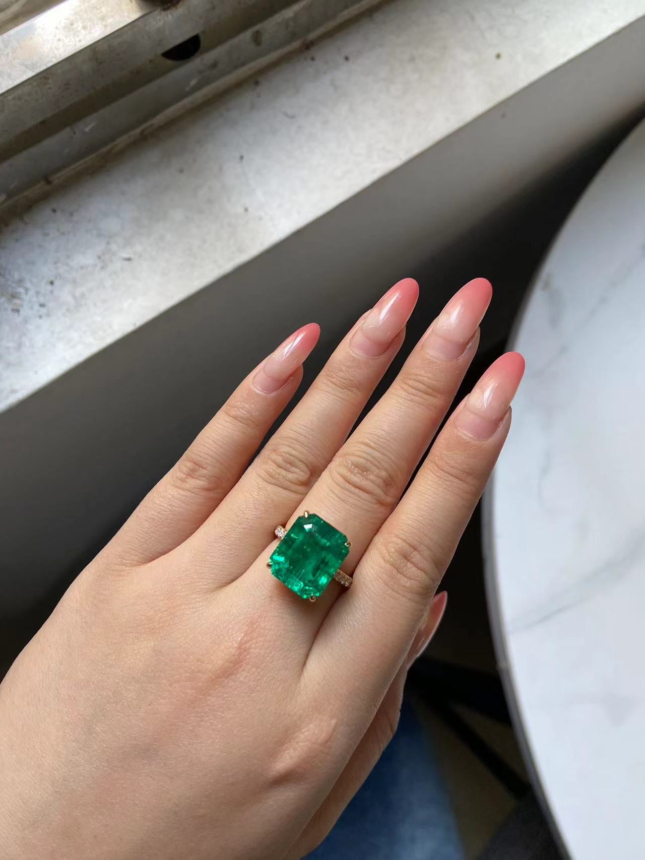 Pirmiana Hot Sale Classic Design Lab Grown  Diamond 14k Gold Rings 12x14MM  Lab Grown Emerald Girlfriend Gift