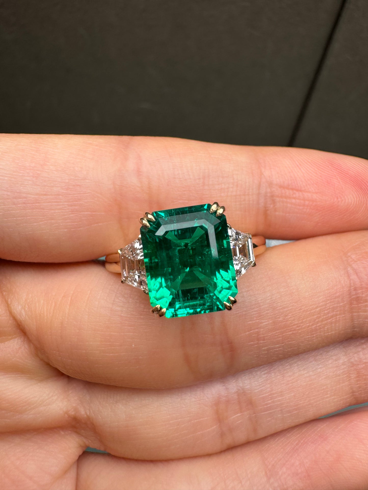 Pirmiana Jewelry Customized 18k Yellow Gold Lab Grown Emerald and Lab Grown Diamond Rings Engagement Wedding Band Rings for Women Fine Jewelry