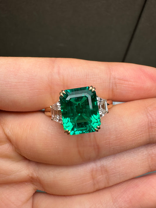 Pirmiana Jewelry Customized 18k Yellow Gold Lab Grown Emerald and Lab Grown Diamond Rings Engagement Wedding Band Rings for Women Fine Jewelry