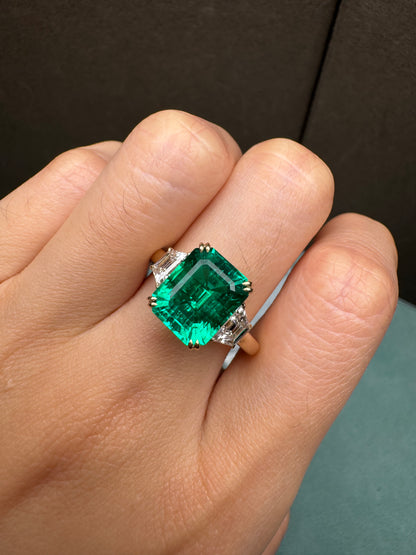 Pirmiana Jewelry Customized 18k Yellow Gold Lab Grown Emerald and Lab Grown Diamond Rings Engagement Wedding Band Rings for Women Fine Jewelry