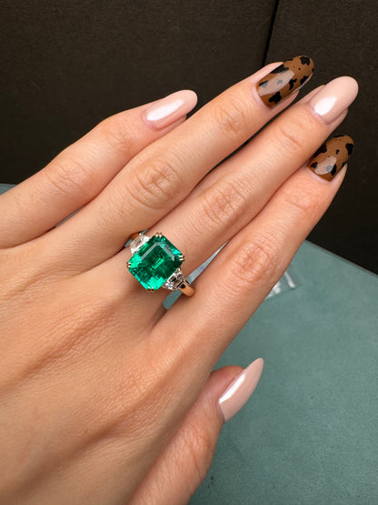 Pirmiana Jewelry Customized 18k Yellow Gold Lab Grown Emerald and Lab Grown Diamond Rings Engagement Wedding Band Rings for Women Fine Jewelry