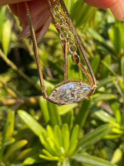 Pirmiana Hot Sale Classic Design Marquiso Shape Lab Grown  Diamond 18k Yellow Gold Necklace 5ct  Lab Grown Emerald Girlfriend Gift