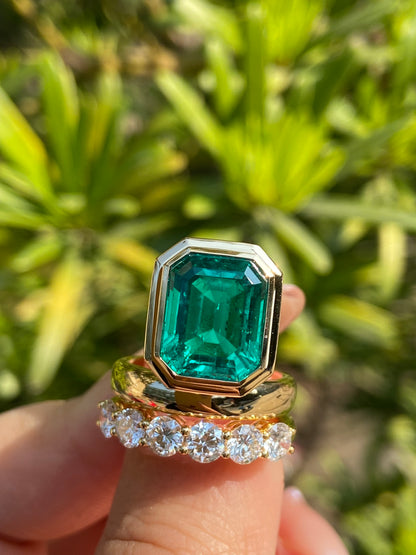 Pirmiana Hot Sale Classic Design  Ring Overlapping  9x11mm 4.266ct Emerald Shape Lab Grown Emerald And Lab Grown  Diamond 18k Yellow Gold Girlfriend Gift