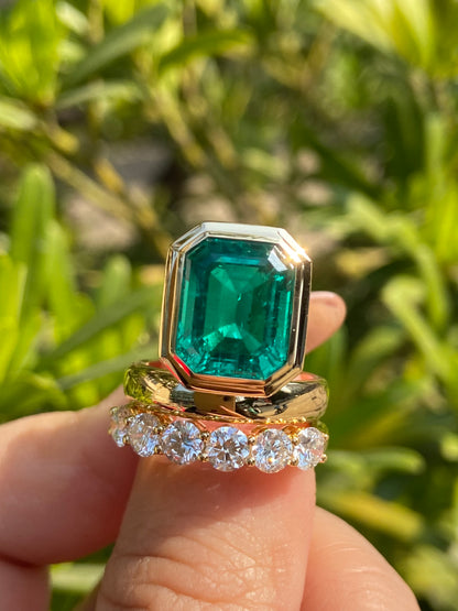 Pirmiana Hot Sale Classic Design  Ring Overlapping  9x11mm 4.266ct Emerald Shape Lab Grown Emerald And Lab Grown  Diamond 18k Yellow Gold Girlfriend Gift