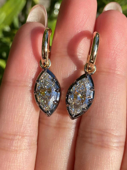 Pirmiana Hot Sale Classic Design Marquiso Shape  Earrings Each 2ct Lab Grown  Diamond 18K Black + Yellow Gold  Girlfriend Gift
