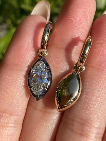 Pirmiana Hot Sale Classic Design Marquiso Shape  Earrings Each 2ct Lab Grown  Diamond 18K Black + Yellow Gold  Girlfriend Gift