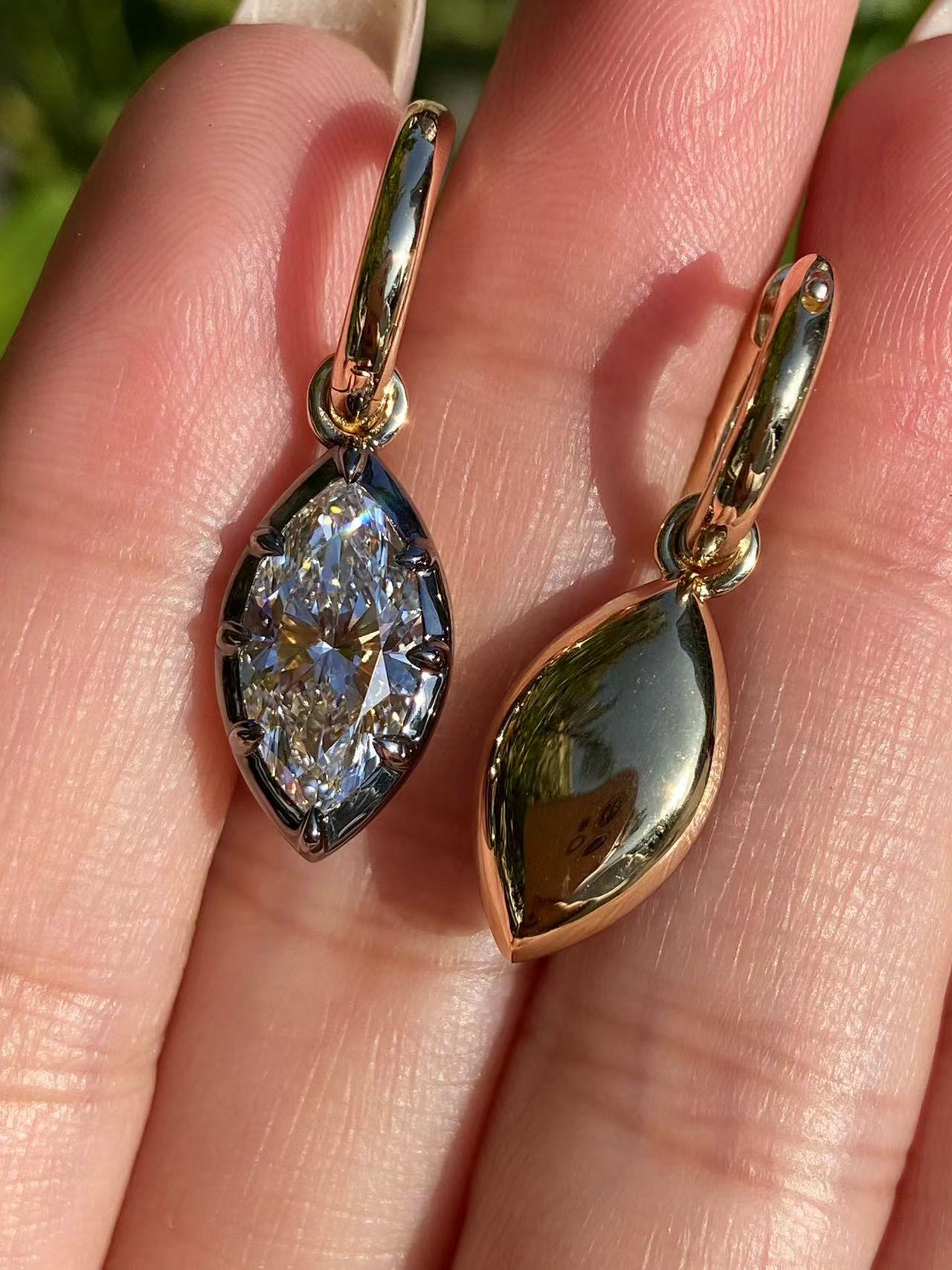 Pirmiana Hot Sale Classic Design Marquiso Shape  Earrings Each 2ct Lab Grown  Diamond 18K Black + Yellow Gold  Girlfriend Gift