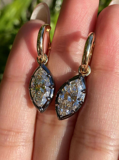 Pirmiana Hot Sale Classic Design Marquiso Shape  Earrings Each 2ct Lab Grown  Diamond 18K Black + Yellow Gold  Girlfriend Gift