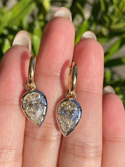Pirmiana Hot Sale Classic Design Pear Shape Each 2ct Lab Grown Diamond Earrings 18k Yellow Gold Girlfriend Gift