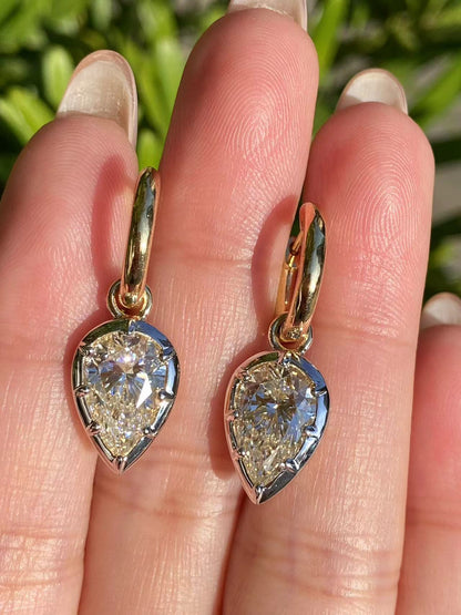 Pirmiana Hot Sale Classic Design Pear Shape Each 2ct Lab Grown Diamond Earrings 18k Yellow Gold Girlfriend Gift