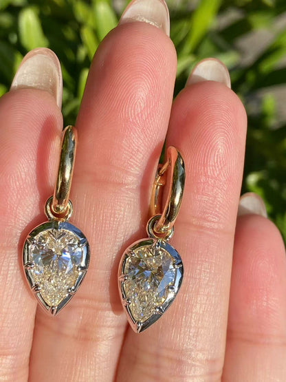 Pirmiana Hot Sale Classic Design Pear Shape Each 2ct Lab Grown Diamond Earrings 18k Yellow Gold Girlfriend Gift