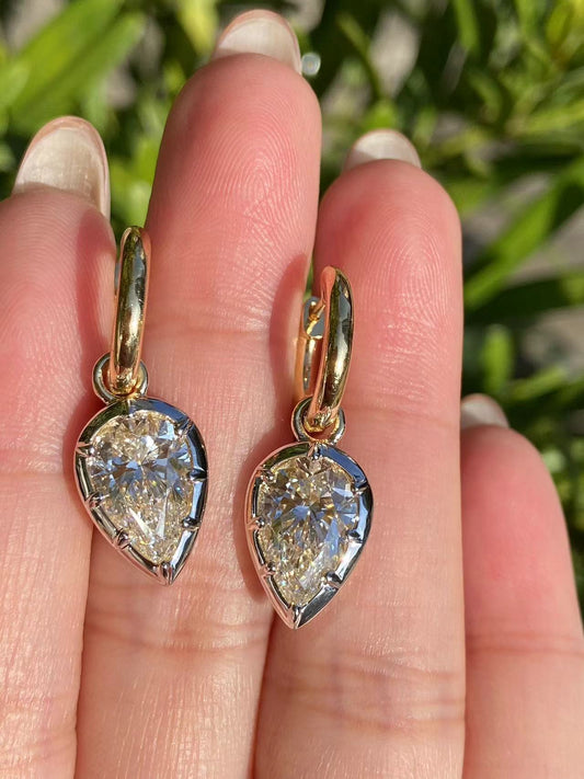 Pirmiana Hot Sale Classic Design Pear Shape Each 2ct Lab Grown Diamond Earrings 18k Yellow Gold Girlfriend Gift