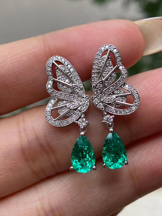 Pirmiana Hot Sale Classic Design Pear Shape Lab Grown Emerald Earrings Lab Grown  Diamond 14K Gold  Girlfriend Gift