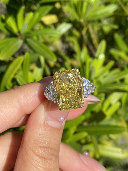 Pirmiana Hot Sale Classic Design 7ct Radiant Shape Rings Lab Grown Yellow Diamond 14K Gold Girlfriend Gift