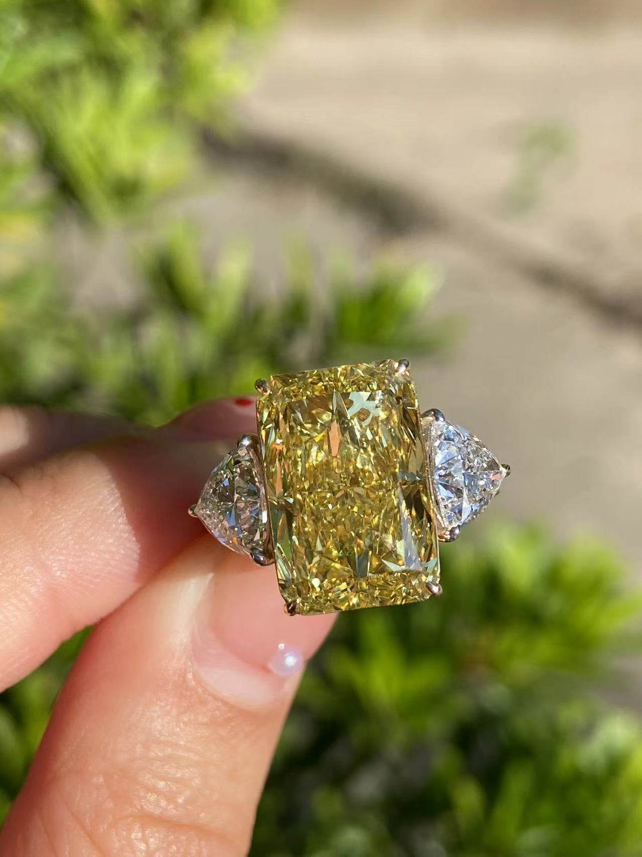 Pirmiana Hot Sale Classic Design 7ct Radiant Shape Rings Lab Grown Yellow Diamond 14K Gold Girlfriend Gift