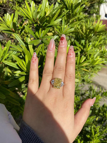 Pirmiana Hot Sale Classic Design 7ct Radiant Shape Rings Lab Grown Yellow Diamond 14K Gold Girlfriend Gift