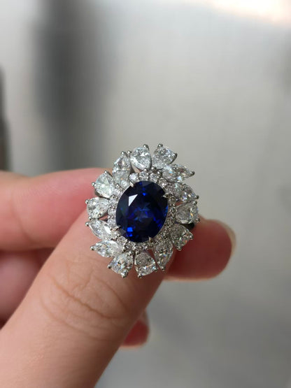 Pirmiana Jewelry Custom Design Ruif Jewelry Elegant Design Platinum 4ct Oval shaped Lab Grown Royal Sapphire AND side  about Lab Grown Diamond Ring Engagement Wedding Band Rings for Women Fine Jewelry for Beautiful Gift
