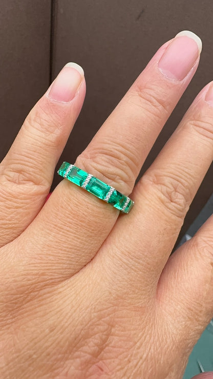 Pirmiana New 14K White Gold  Lab Grown Emerald Enternity Ring Side Lab Grown Diamond