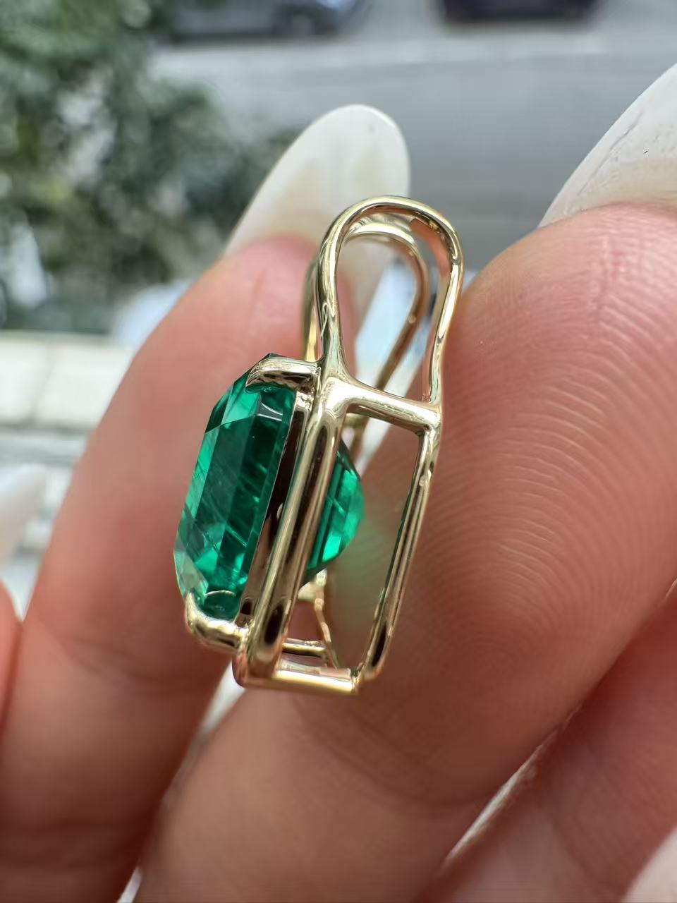 Pirmiana Custom Design Retro Style 18K Yellow Gold 5.5ct Lab Grown Emerald Pendant