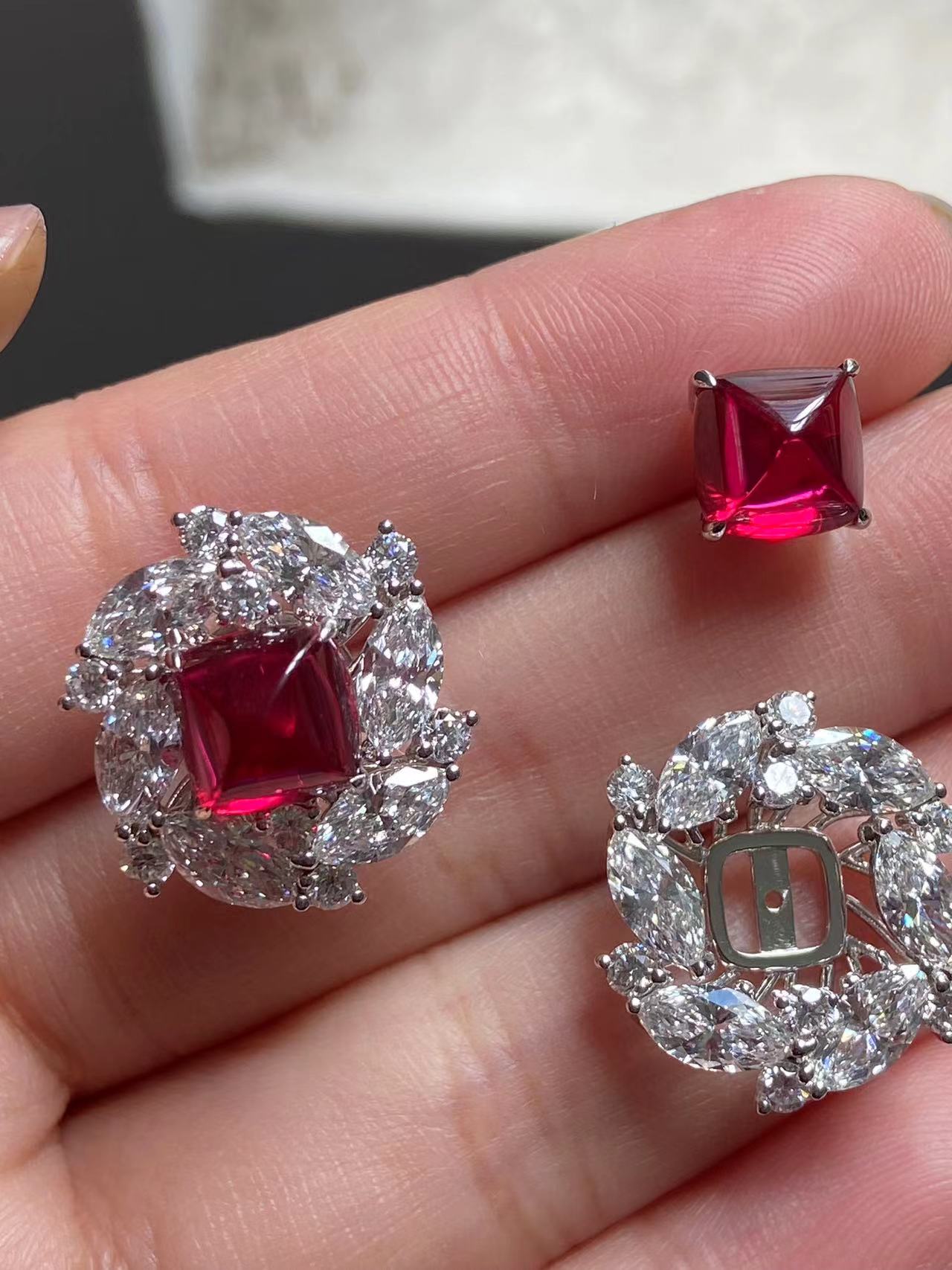 Pirmiana 2026 Jewelry Customized 18k White Gold Lab Grown Ruby Earrings for Women Party Gift