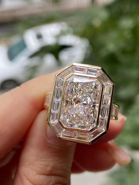 Pirmiana 2026 Jewelry Customized 6.5ct Radiant Shape 14k Yellow Gold Lab Grown Diamond Ring for Party Gift
