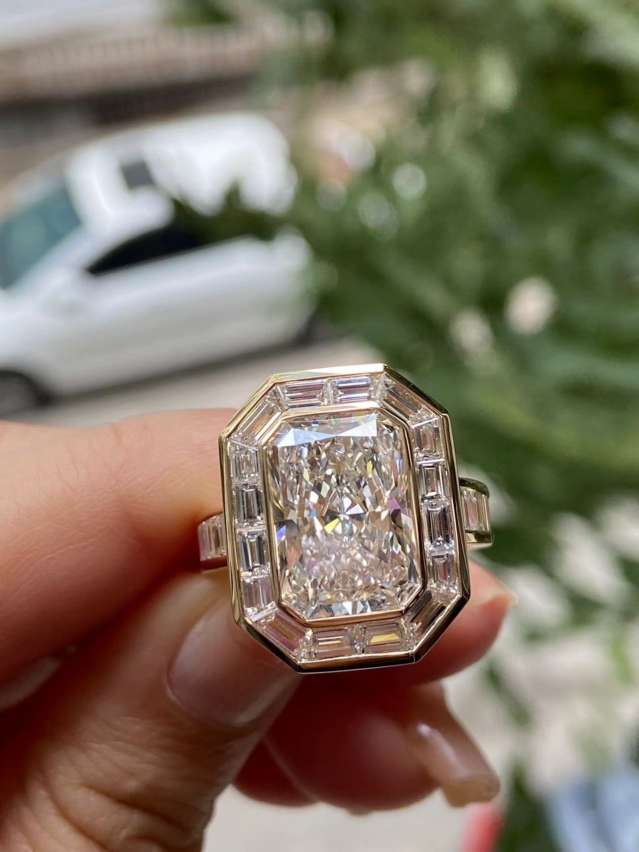 Pirmiana 2026 Jewelry Customized 6.5ct Radiant Shape 14k Yellow Gold Lab Grown Diamond Ring for Party Gift
