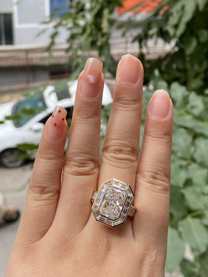 Pirmiana 2026 Jewelry Customized 6.5ct Radiant Shape 14k Yellow Gold Lab Grown Diamond Ring for Party Gift
