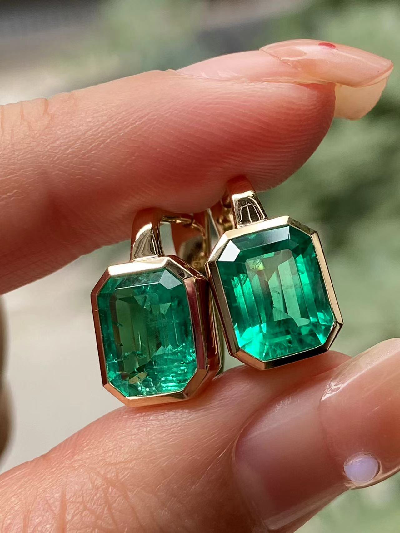 Pirmiana 2026 Jewelry Customized  Each 7×9mm  Emerald Shape 14k Yellow Gold Lab Grown  Emerald Earrings for Party Gift