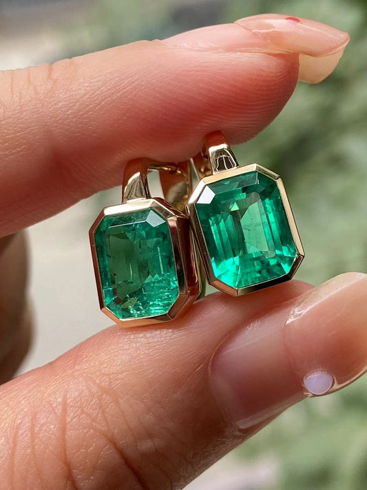 Pirmiana 2026 Jewelry Customized  Each 7×9mm  Emerald Shape 14k Yellow Gold Lab Grown  Emerald Earrings for Party Gift