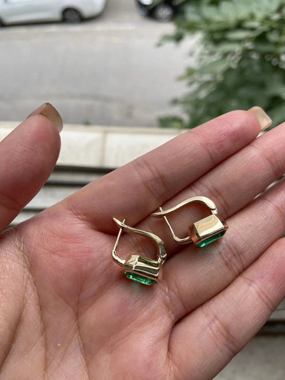 Pirmiana 2026 Jewelry Customized  Each 7×9mm  Emerald Shape 14k Yellow Gold Lab Grown  Emerald Earrings for Party Gift