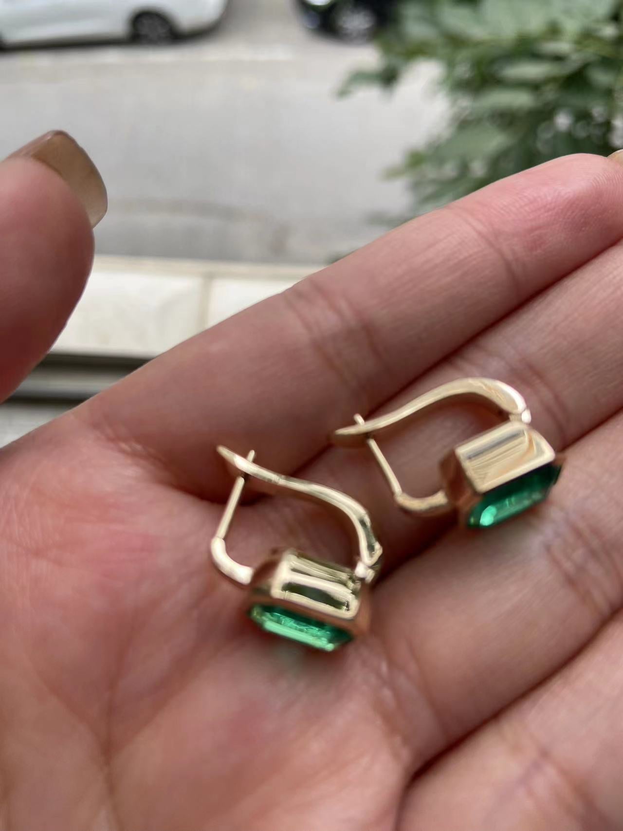 Pirmiana 2026 Jewelry Customized  Each 7×9mm  Emerald Shape 14k Yellow Gold Lab Grown  Emerald Earrings for Party Gift