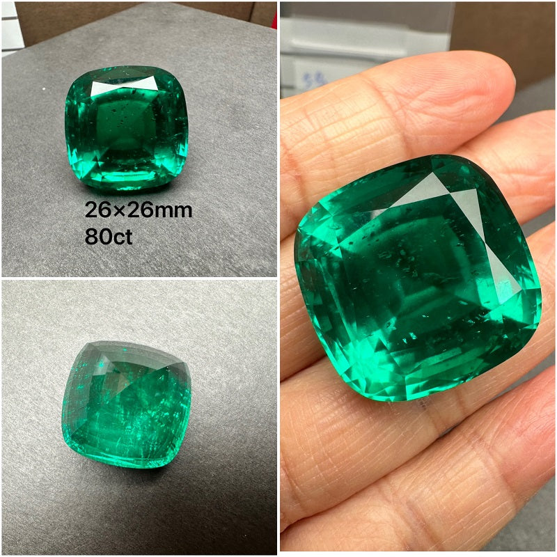 Pirmiana Big Size Cushion Cut Colomnia Color Lab Growm Emerald with Nice Inclushions Like Natural Gems