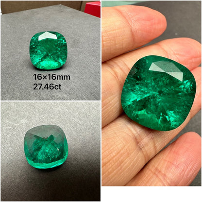 Pirmiana Big Size Cushion Cut Colomnia Color Lab Growm Emerald with Nice Inclushions Like Natural Gems
